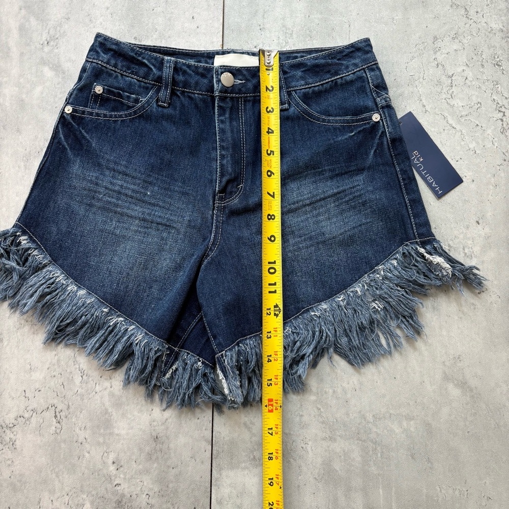 NEW HABITUAL Kid Mid Rise Fringe Jean Short Girl's 14 Zip Blue Fly Snap Closure - Picture 5 of 7